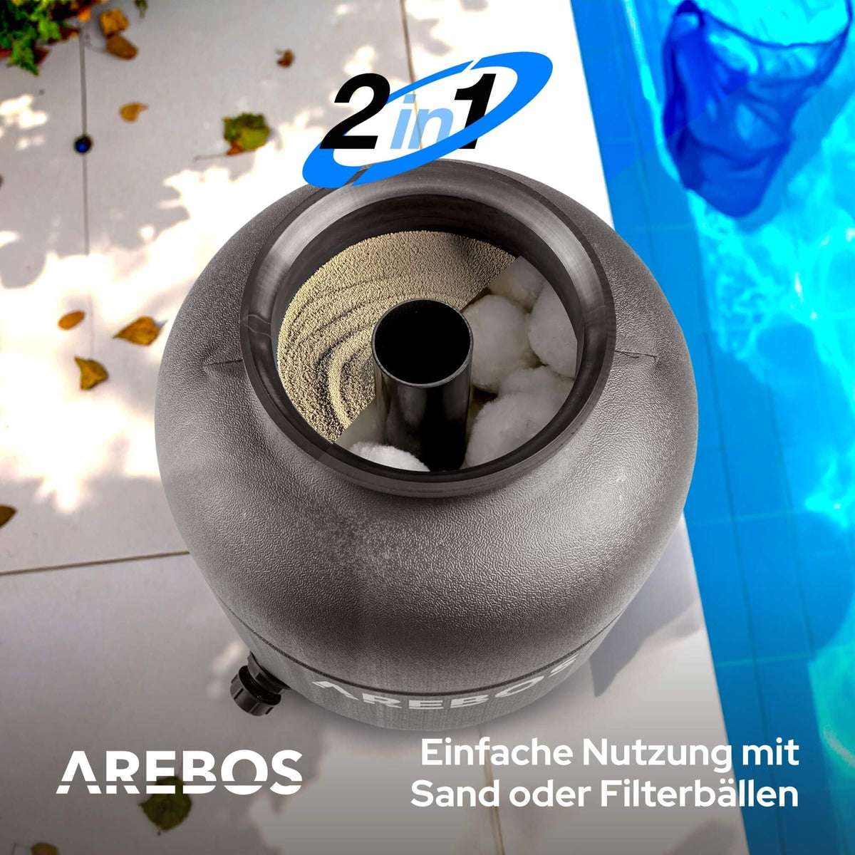 Sandfilteranlage Schwarz 9500 l/h 350 W Poolpumpe und Poolfilter für sauberes klares Wasser im Pool