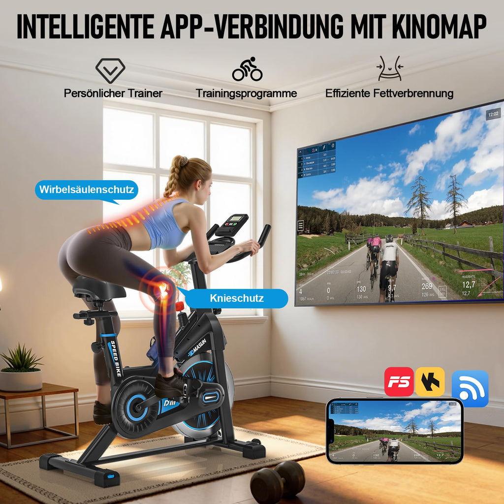 Heimtrainer Fahrrad 100 Prozent Widerstand, leise und stabil, Ergometer mit App und LCD, bis 180 kg belastbar