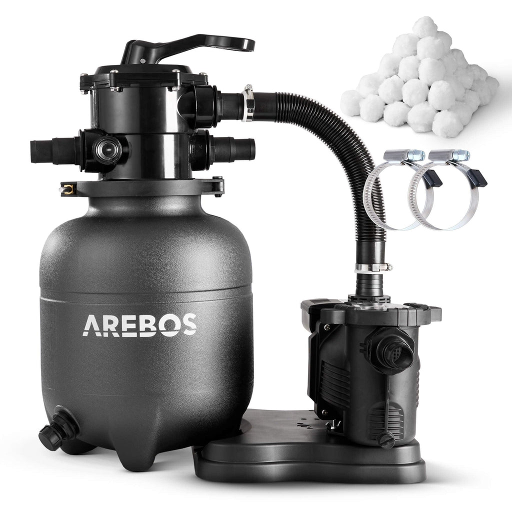 Sandfilteranlage Schwarz 9500 l/h 350 W Poolpumpe und Poolfilter für sauberes klares Wasser im Pool