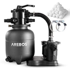 Sandfilteranlage Schwarz 9500 l/h 350 W Poolpumpe und Poolfilter für sauberes klares Wasser im Pool