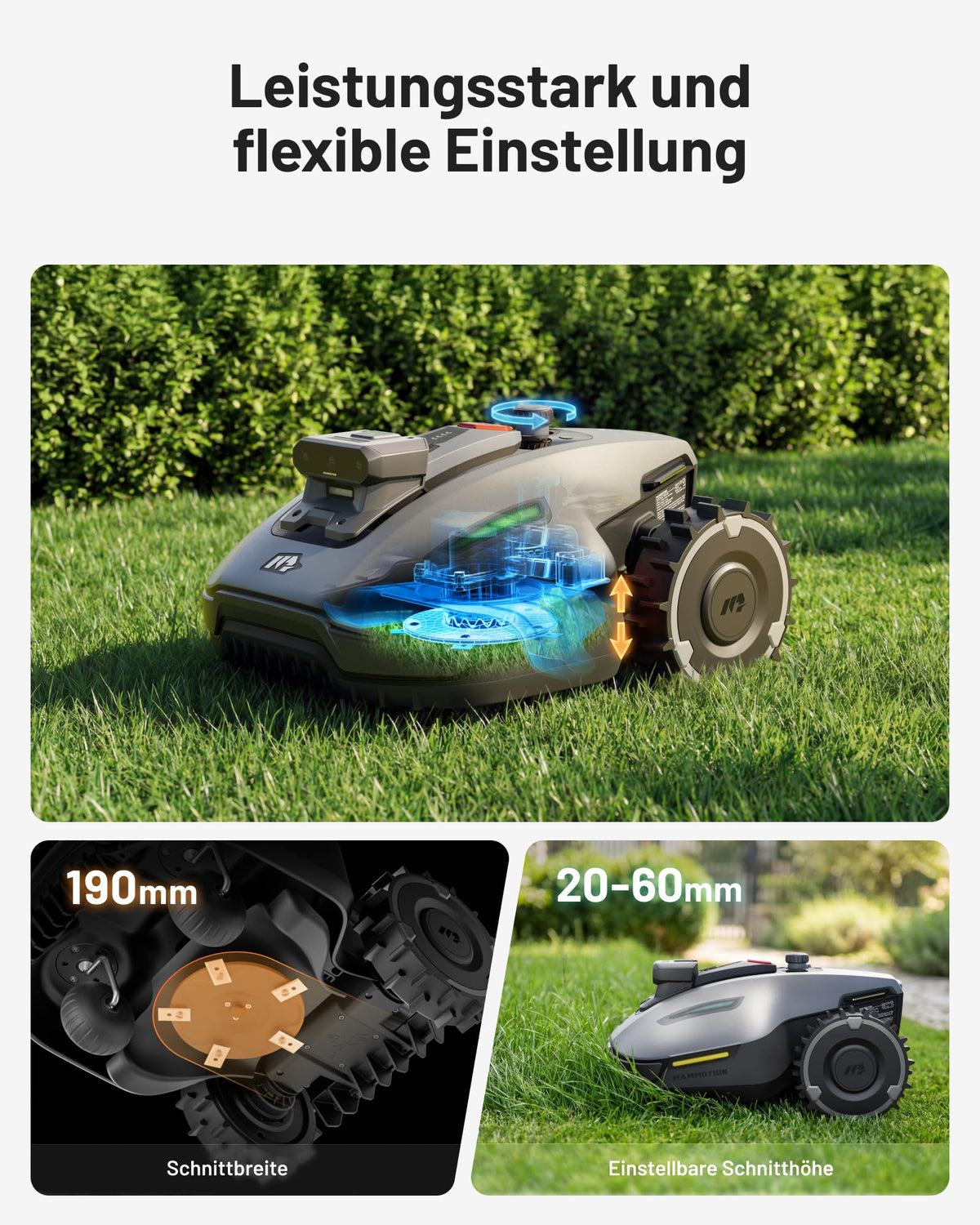 YUKA mini 2 500 Mähroboter ohne Begrenzungskabel für Rasenflächen bis 500 m² kabellose Installation