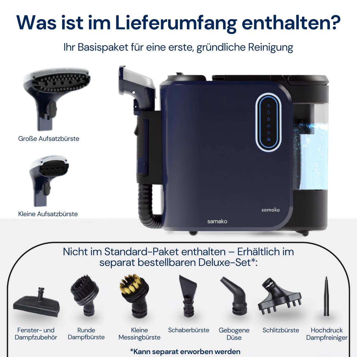 PowerClean Pro Dampfsauger mit Dampfreiniger für Polstermöbel Sofa Teppiche Auto Doppeltank