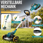 Akku Rasentrimmer 21V 5 in 1 2x 4.0Ah Unkrautbürste 900W bürstenloser Motor Freischneider für Rasen Garten Hof