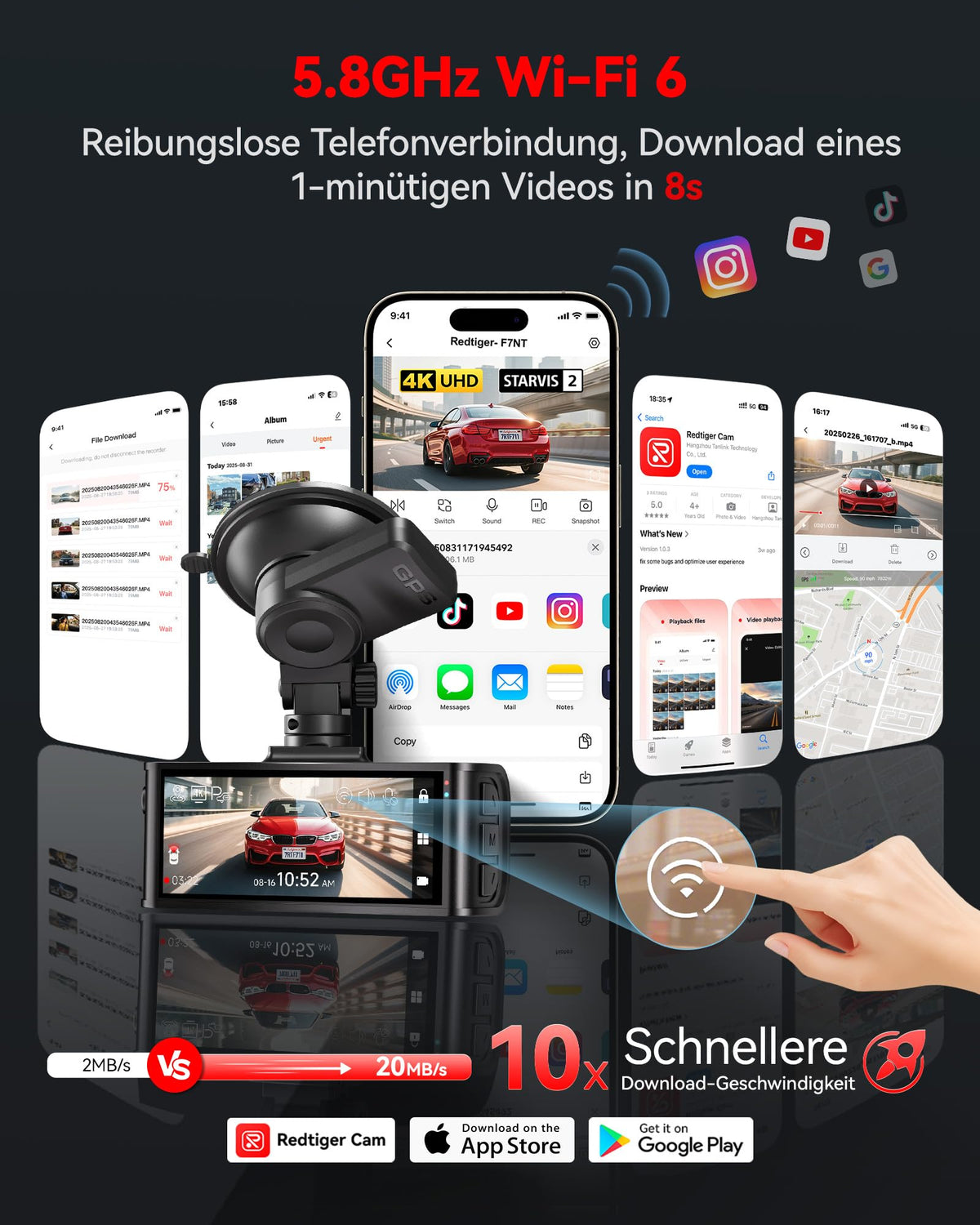 F7N Touch 4K Starvis 2 Dashcam Auto vorne hinten Sprachsteuerung für gestochen scharfe Aufnahmen
