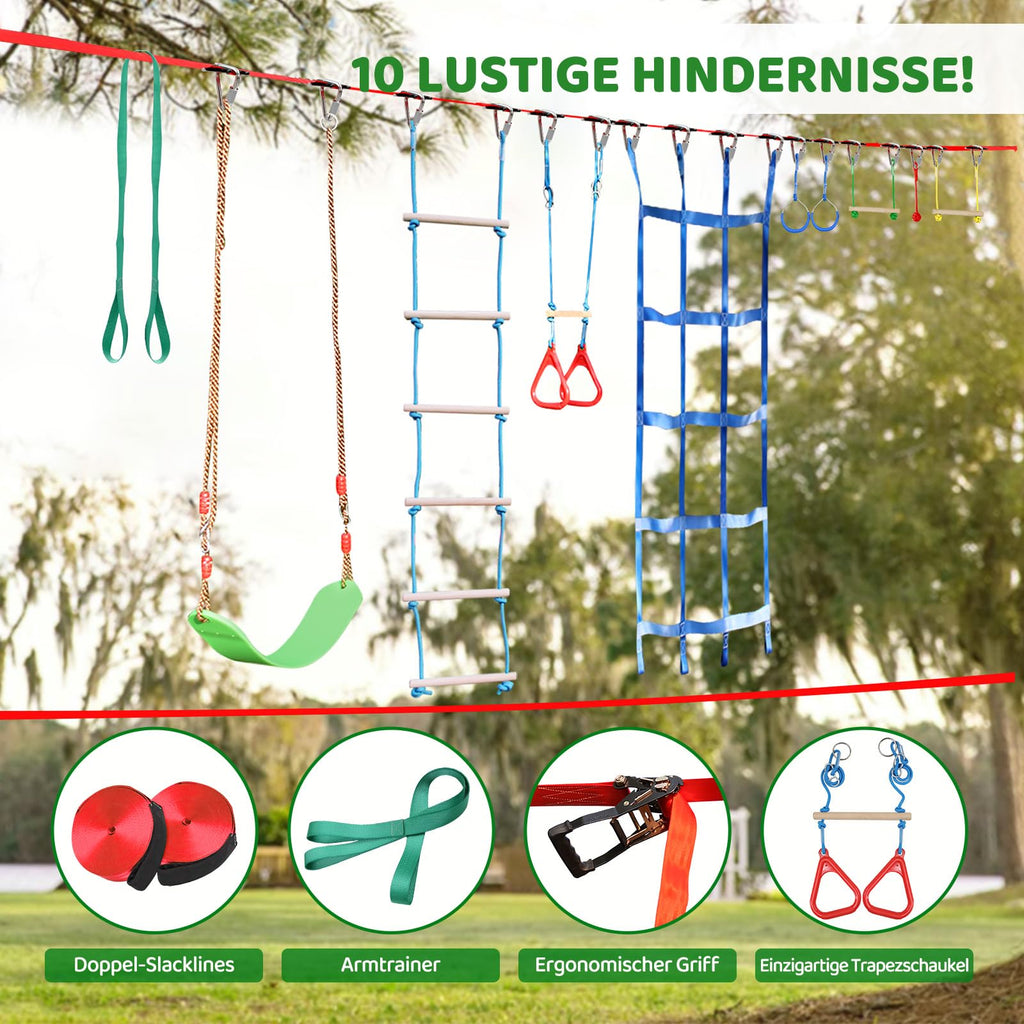 Slackline Kinder Ninja 2x15m für Jugendliche und Erwachsene im Freien Ninja Line Set für Garten