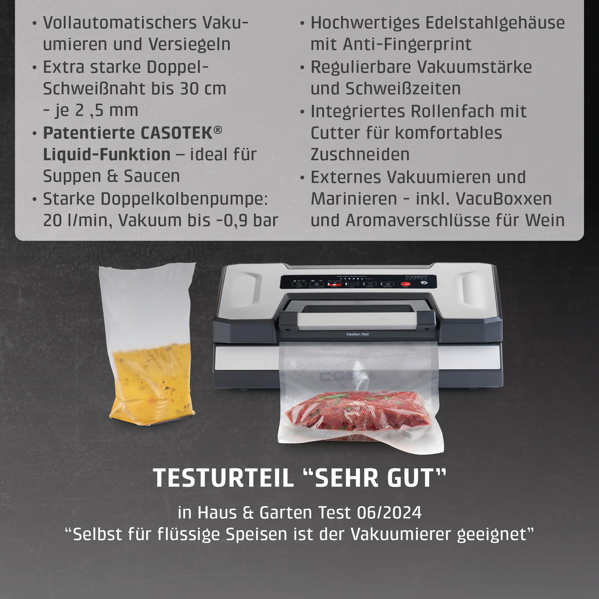 VRH 800 Advanced Pro Vakuumierer 20l/min Doppelkolbenpumpe 0,9 bar Doppelnaht 30 cm Rollenbox Cutter Edelstahl