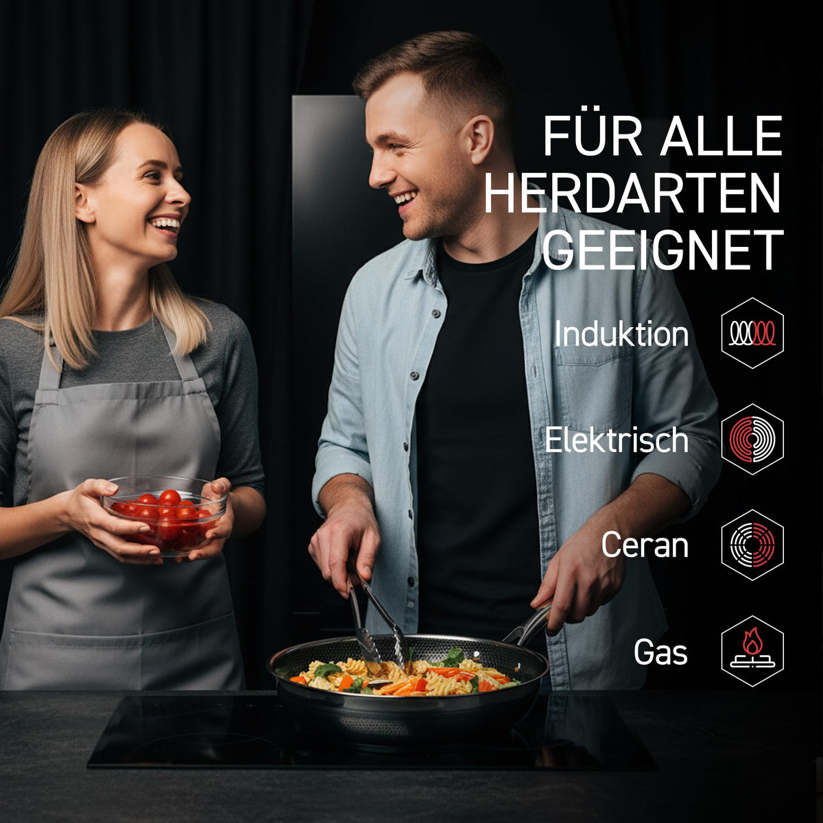 Hybrid Wok 30 cm Durchmesser Edelstahl Wokpfanne pflegeleicht für alle Herdarten inkl Induktion