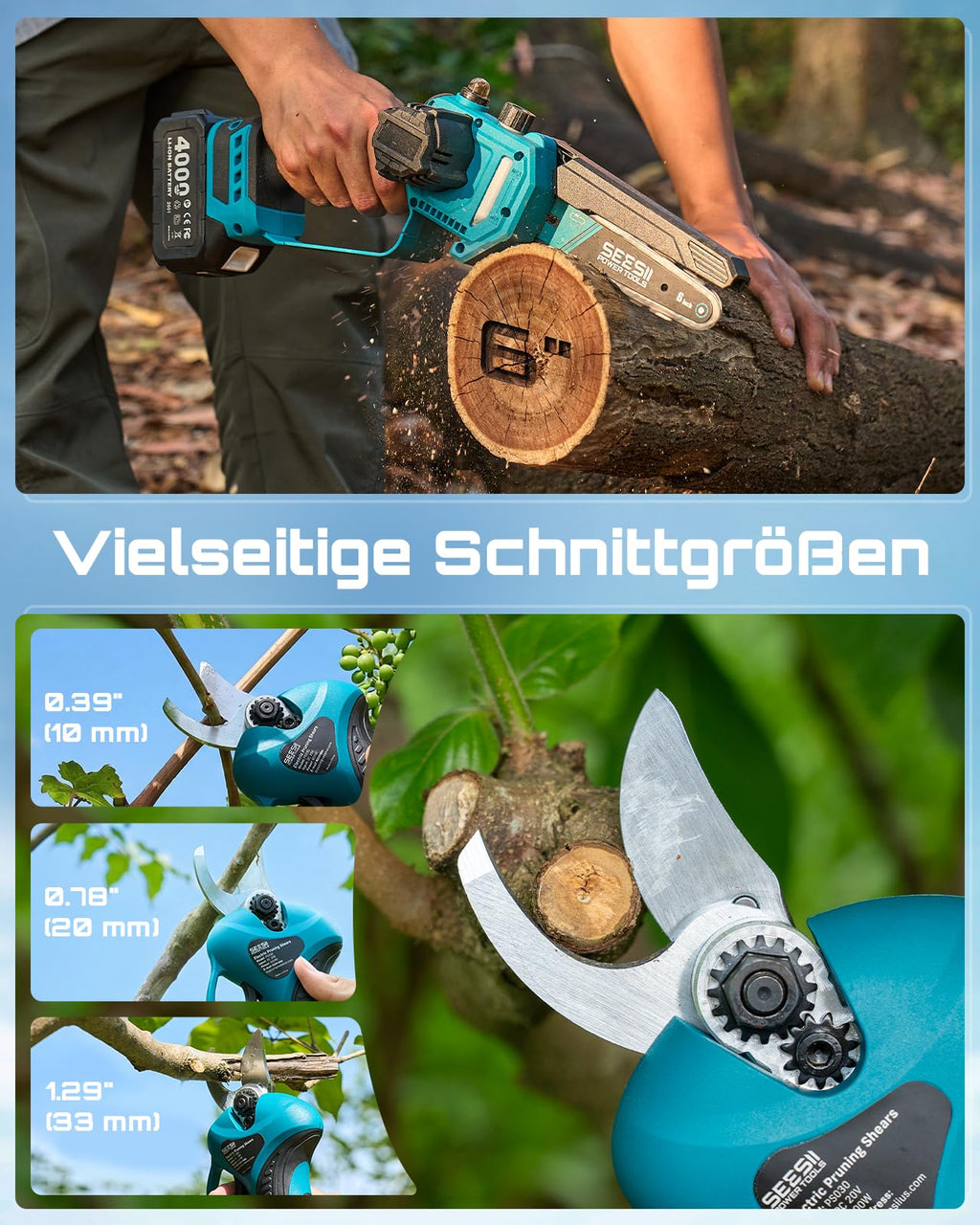 Akku Hochentaster Kettensäge Elektrisch 4 in 1 Teleskopsäge für Garten Ast Baum Baumpflege