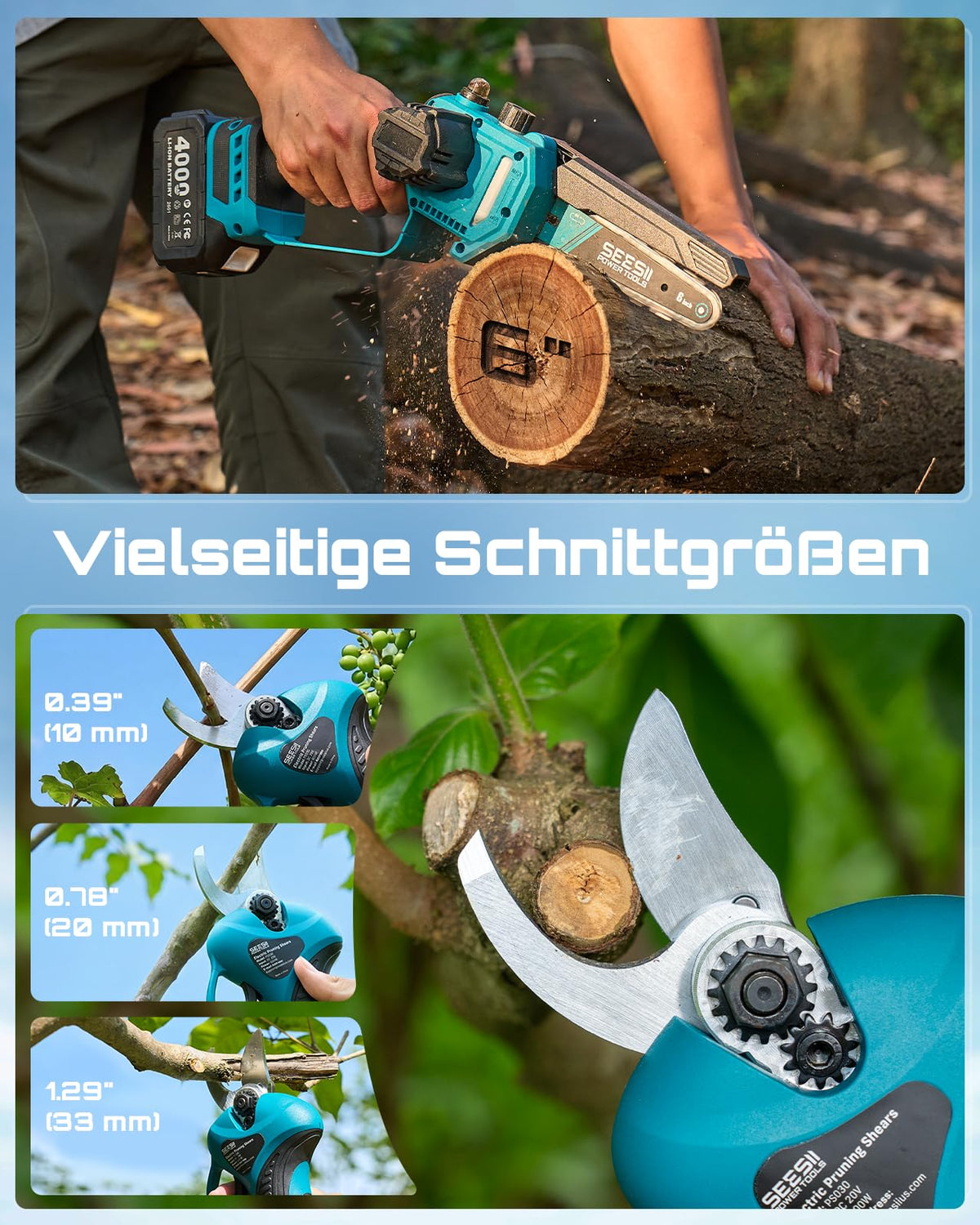 Akku Hochentaster Kettensäge Elektrisch 4 in 1 Teleskopsäge für Garten Ast Baum Baumpflege