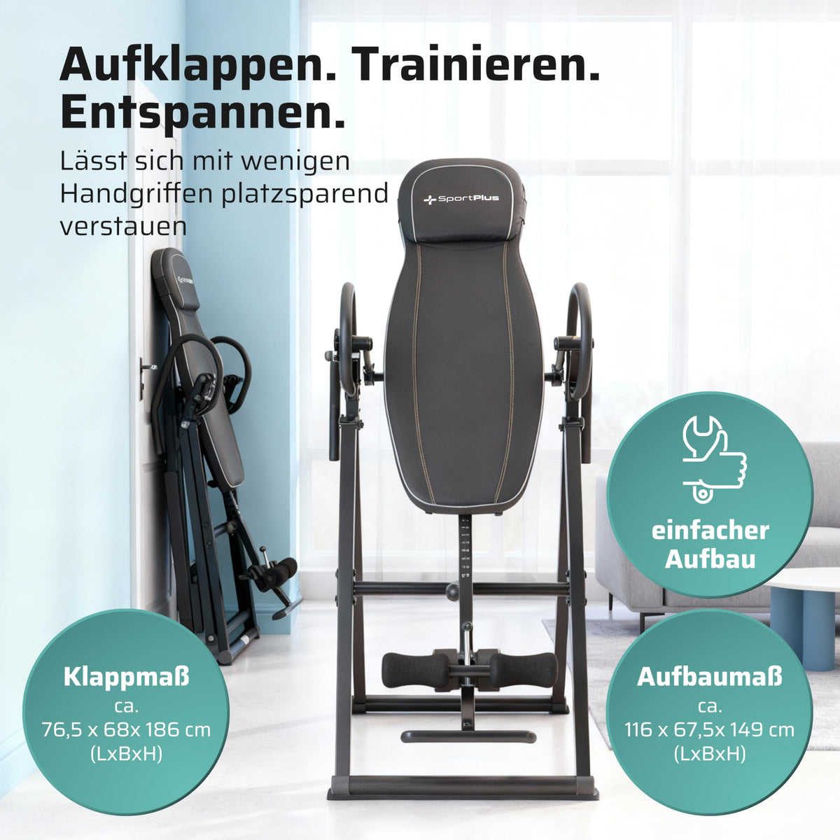 Inversionsbank klappbar Schwerkrafttrainer 4 Inversionswinkel Rückenstrecker 135 kg Wirbelsäulenentlastung