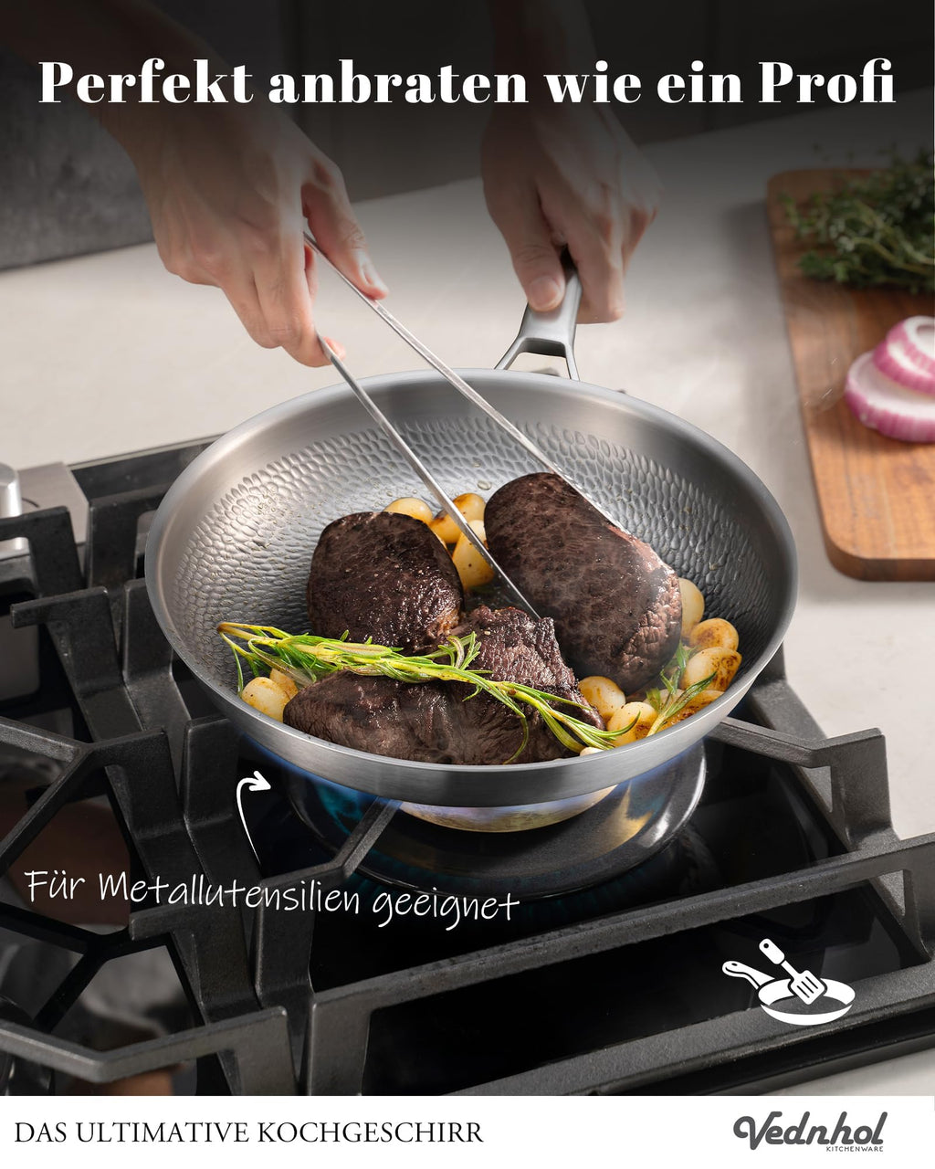 Titan Bratpfannenset 3 teilig 2 Deckel unbeschichtet Induktion PFOA PFAS PTFE frei spülmaschinenfest ofenfest