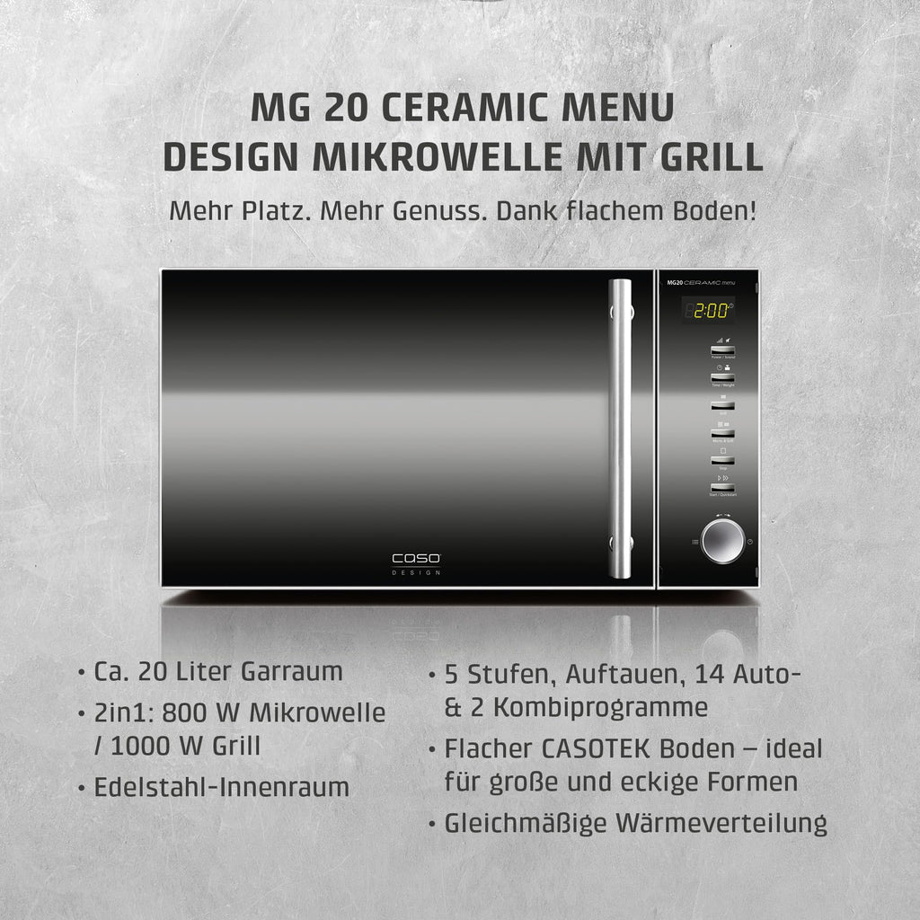 MG20 Ceramic Menu Mikrowelle mit Grillfunktion ohne Drehteller 1000 Watt für schnelles Erwärmen und Grillen