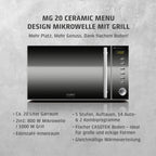 MG20 Ceramic Menu Mikrowelle mit Grillfunktion ohne Drehteller 1000 Watt für schnelles Erwärmen und Grillen