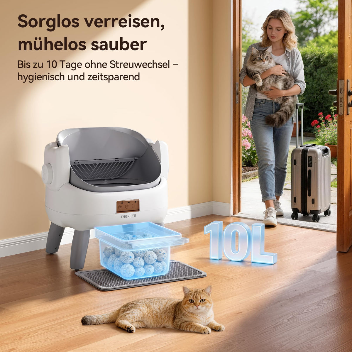 Selbstreinigende Katzentoilette mit offenem Einstieg und Einstiegstufe für Katzen automatische Reinigung leise