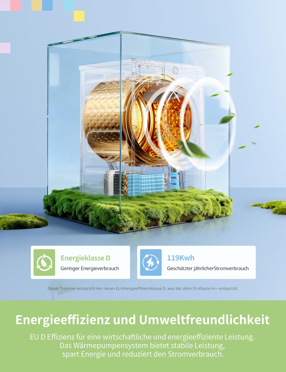 Wärmepumpentrockner 8 kg Energieklasse D Weiß CD08EHP05W Frontlader Trockner mit Wärmepumpe