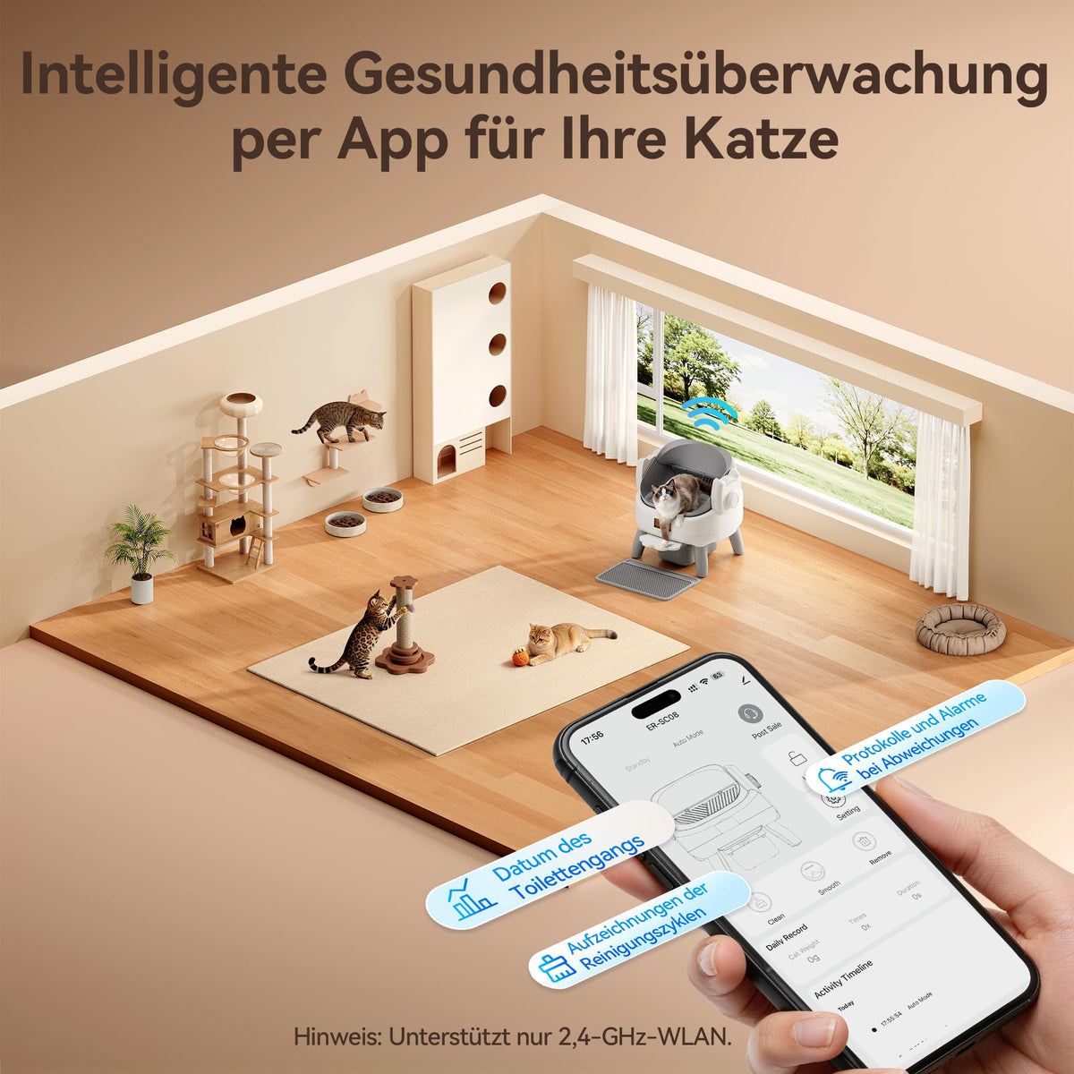 Selbstreinigende Katzentoilette mit offenem Einstieg und Einstiegstufe für Katzen automatische Reinigung leise