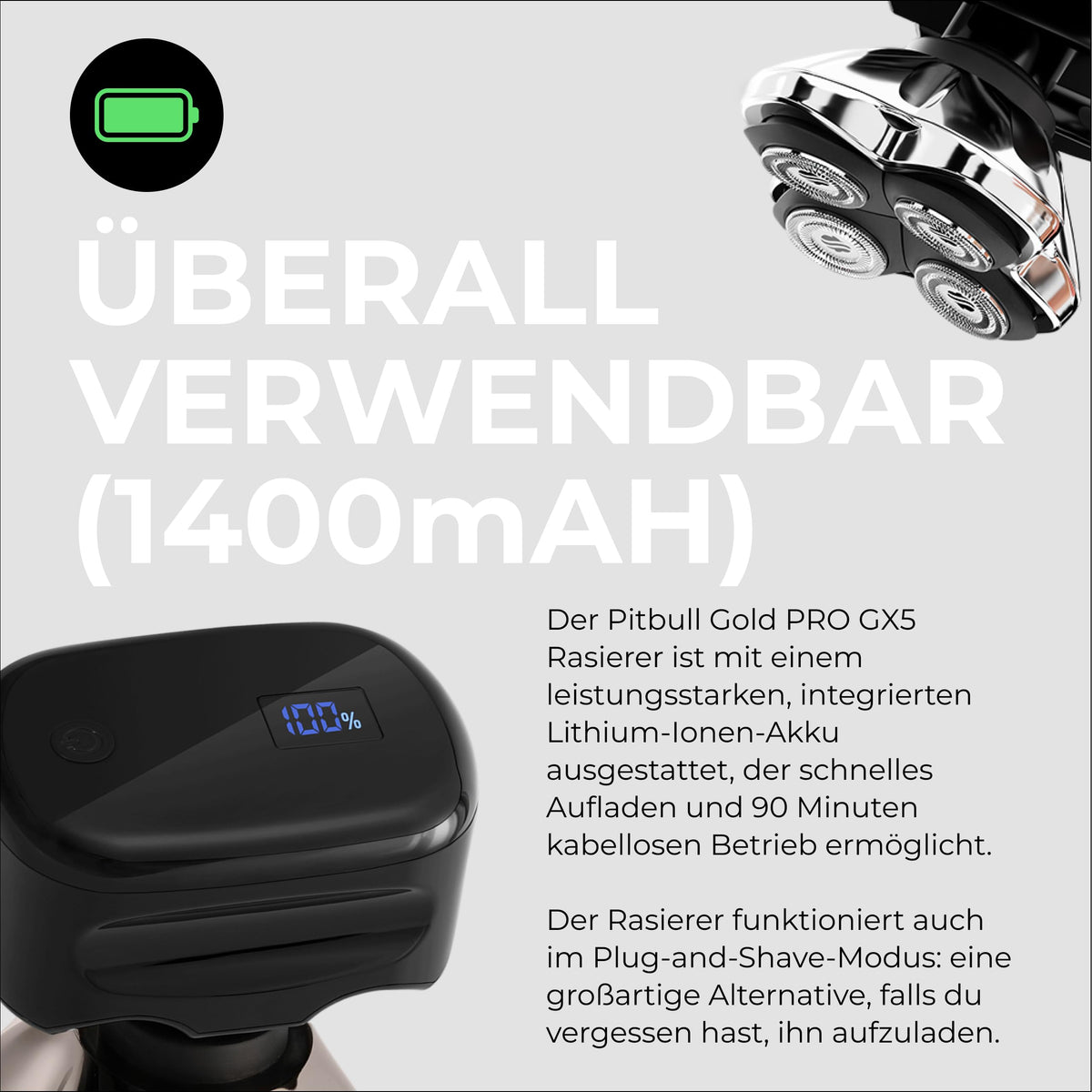 Pitbull Gold Pro GX5 Kopf und Gesichtsrasierer kabellos Nass und Trocken wasserfest Reise Forte Pro Klinge