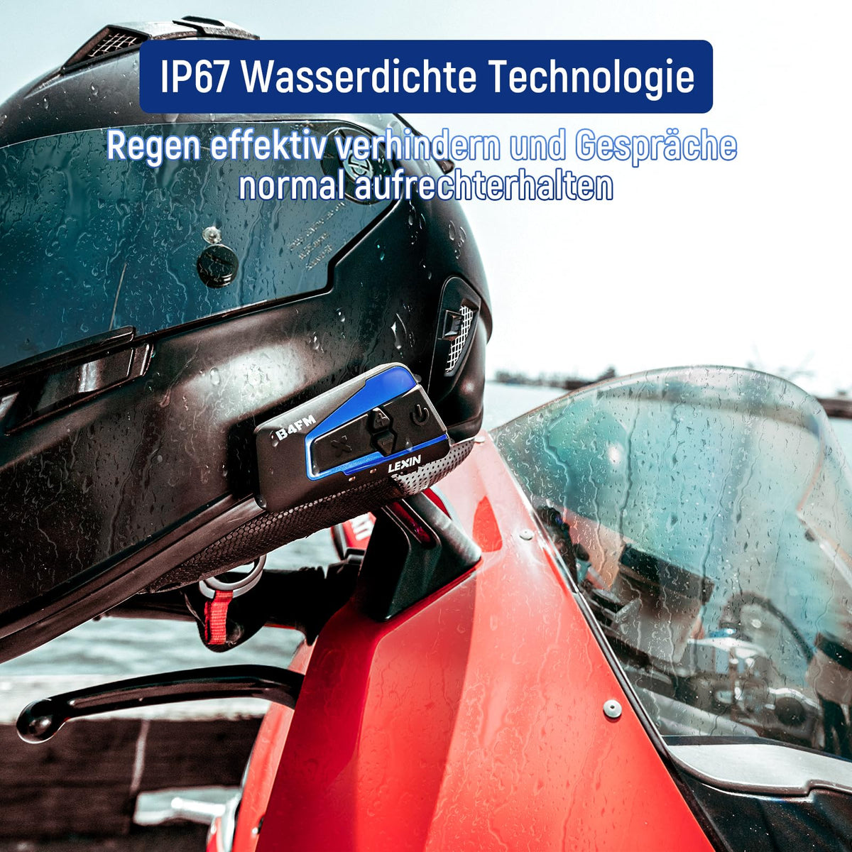 B4FM Motorrad Bluetooth Headset Kommunikationssystem für 10 Motorräder 2000m Intercom Musikteilen Doppelpack