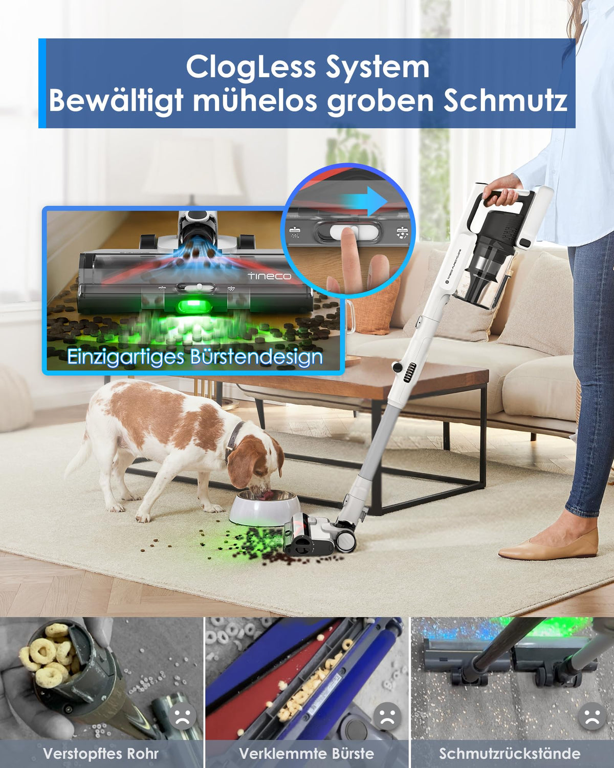 Pure ONE A50S Plus kabelloser Akku Stabstaubsauger 70 Min 185W 1L 3DSense Power Bürste für Tierhaare