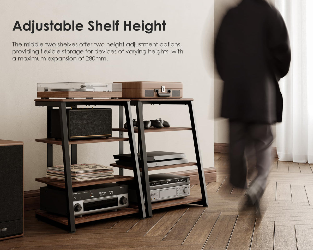 HiFi Rack aus Holz und Stahl mit verstellbaren Ablagen 61 x 52 x 78 cm für Fernseher und Audiogeräte