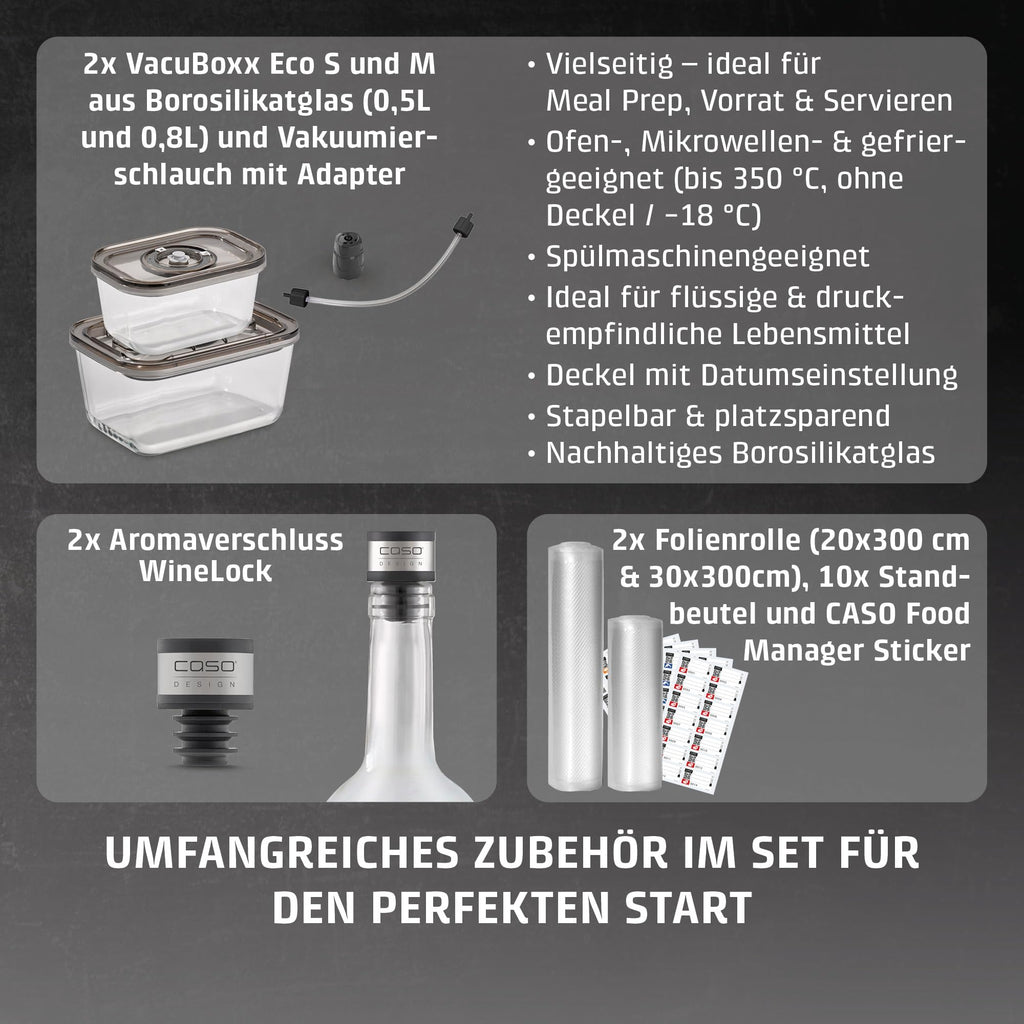 VRH 800 Advanced Pro Vakuumierer 20l/min Doppelkolbenpumpe 0,9 bar Doppelnaht 30 cm Rollenbox Cutter Edelstahl