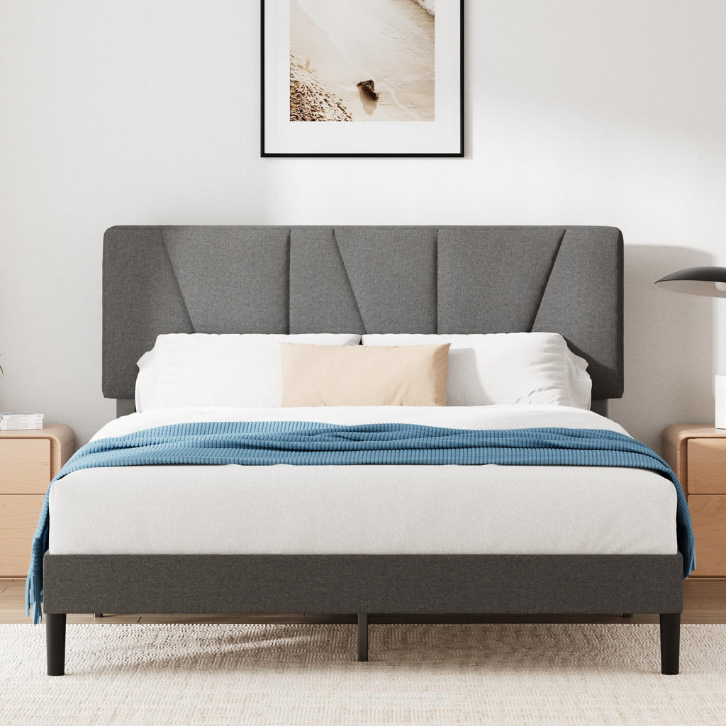 Maya Polsterbett 180x200 cm mit Kopfteil 30 cm hohes Bett Holzlattenrost dunkelgrau kompakt einfache Montage
