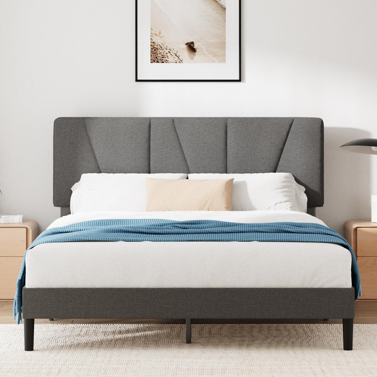 Maya Polsterbett 180x200 cm mit Kopfteil 30 cm hohes Bett Holzlattenrost dunkelgrau kompakt einfache Montage