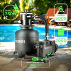 Sandfilteranlage Schwarz 9500 l/h 350 W Poolpumpe und Poolfilter für sauberes klares Wasser im Pool