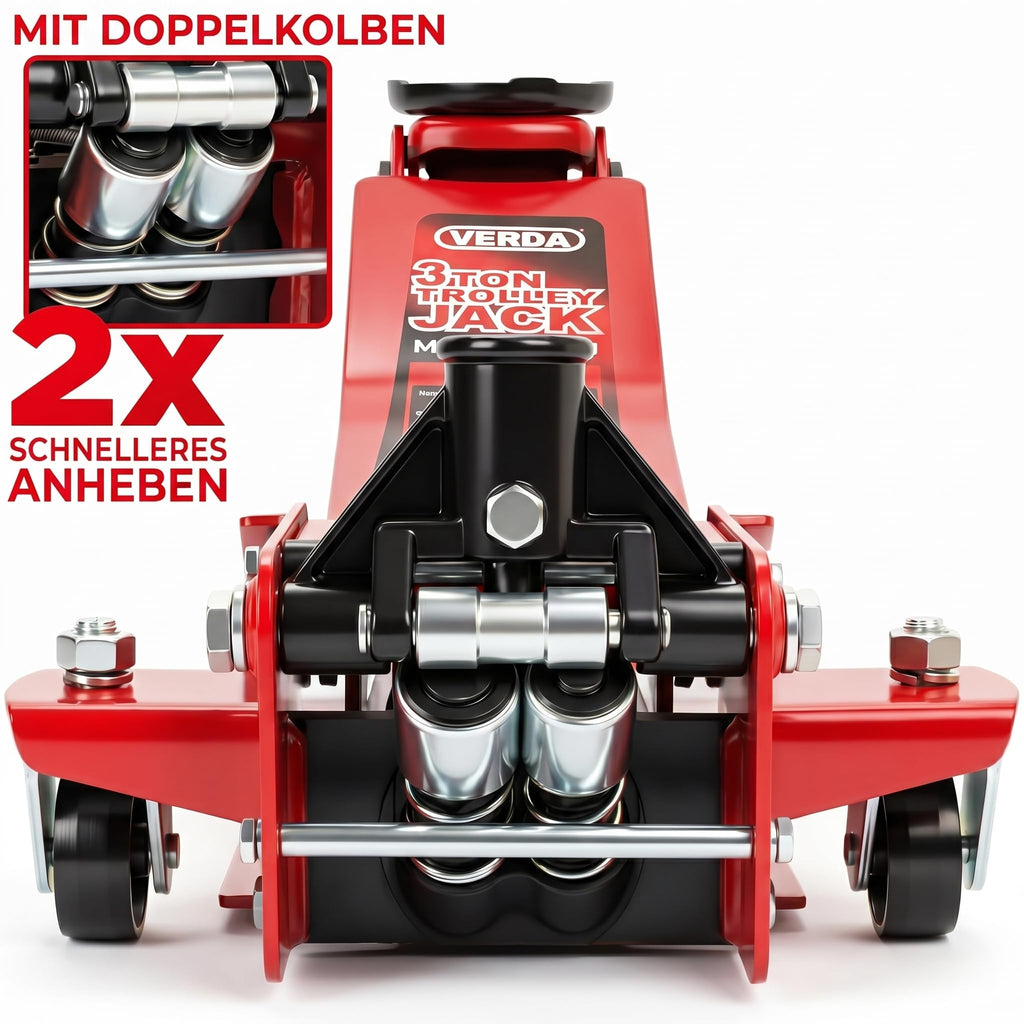 Wagenheber hydraulisch 3T Rangierwagenheber flache Hubhöhe 75 bis 515 mm Fußpedal Doppelpumpsystem SUV stabil