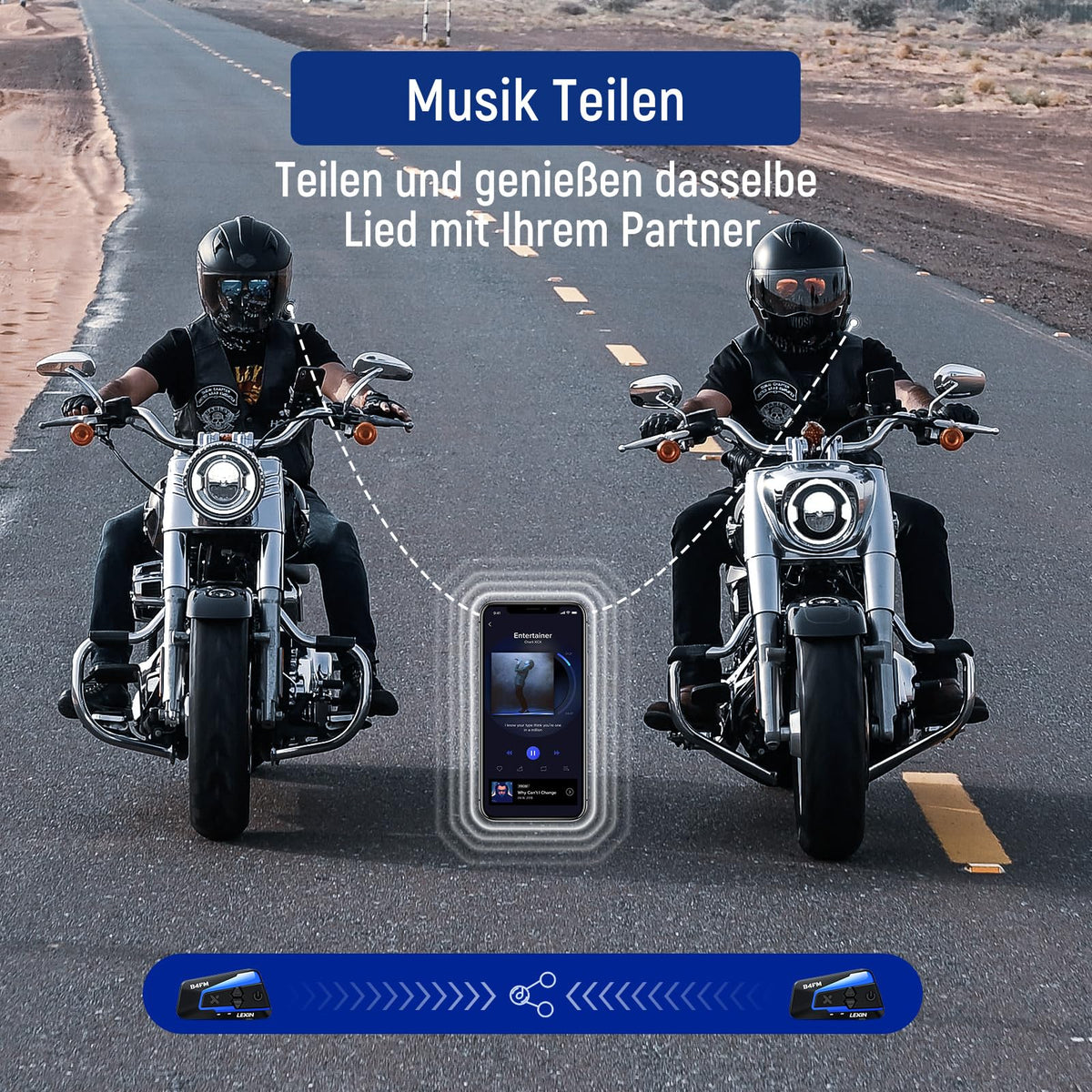 B4FM Motorrad Bluetooth Headset Kommunikationssystem für 10 Motorräder 2000m Intercom Musikteilen Doppelpack