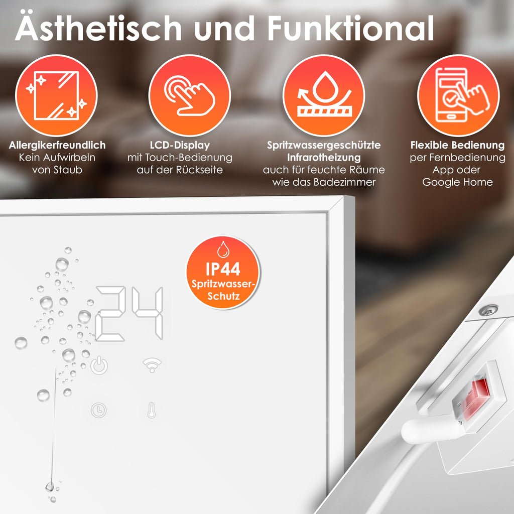 Infrarotheizung 540W energiesparend Standgerät und Wandmontage mit Fernbedienung Thermostat App Steuerung