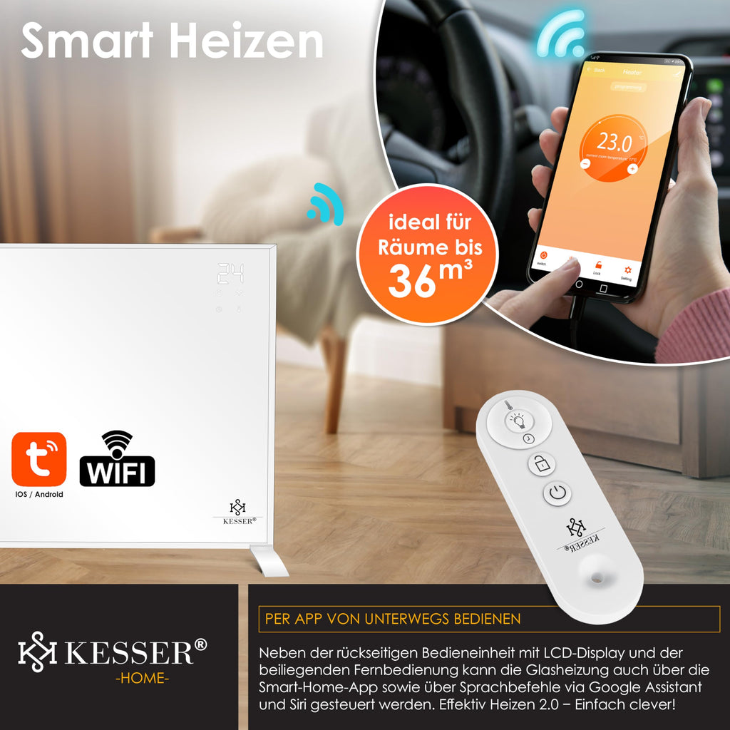 Infrarotheizung 540W energiesparend Standgerät und Wandmontage mit Fernbedienung Thermostat App Steuerung