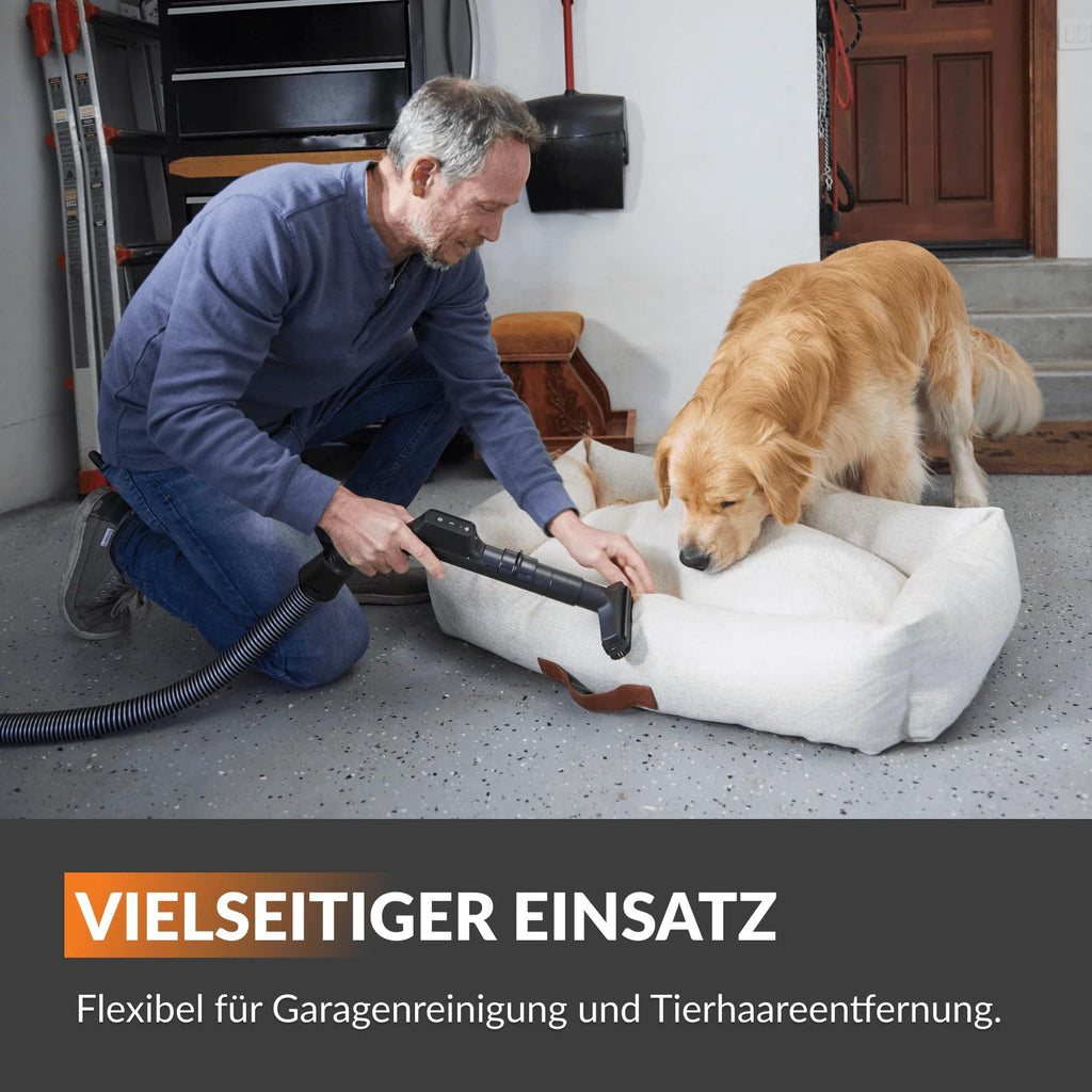 Grandstorm einziehbarer Wandstaubsauger 10m knickfester Schlauch 6 Düsen Fernbedienung Garagenreinigung