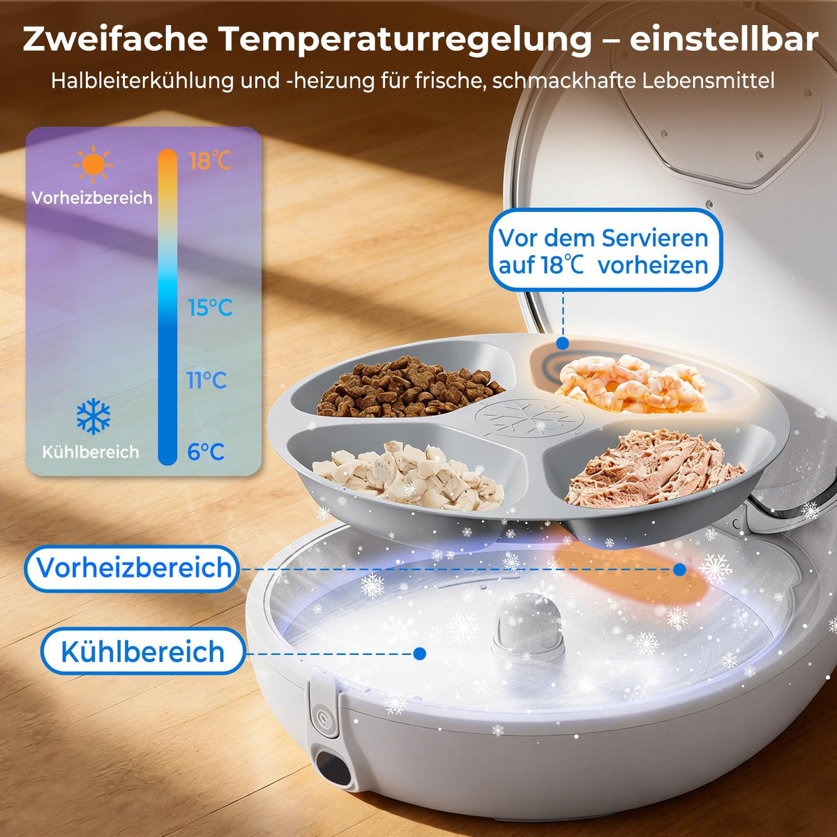 Intelligent Katzenfutterautomat Nassfutter Halbleiter Kühlung Heizung App 4 Frischmahlzeiten Infrarotsensorik