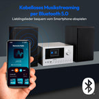 P85003 Micro Audio System Kompaktanlage Internetradio DAB Plus PLL UKW Radio Bluetooth USB AUX 2x150 W Silber