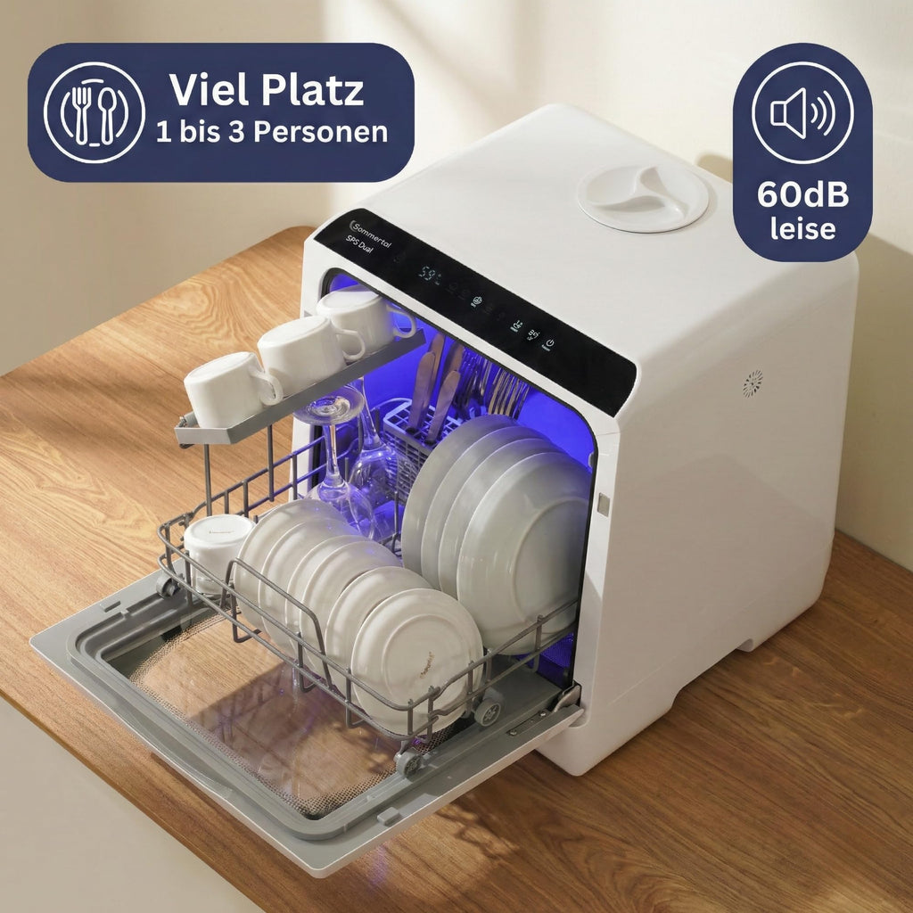Kompakter Mini Tischgeschirrspüler SP5 mit 5L Tank 6 plus 1 Funktionen Touch LED Energieklasse F