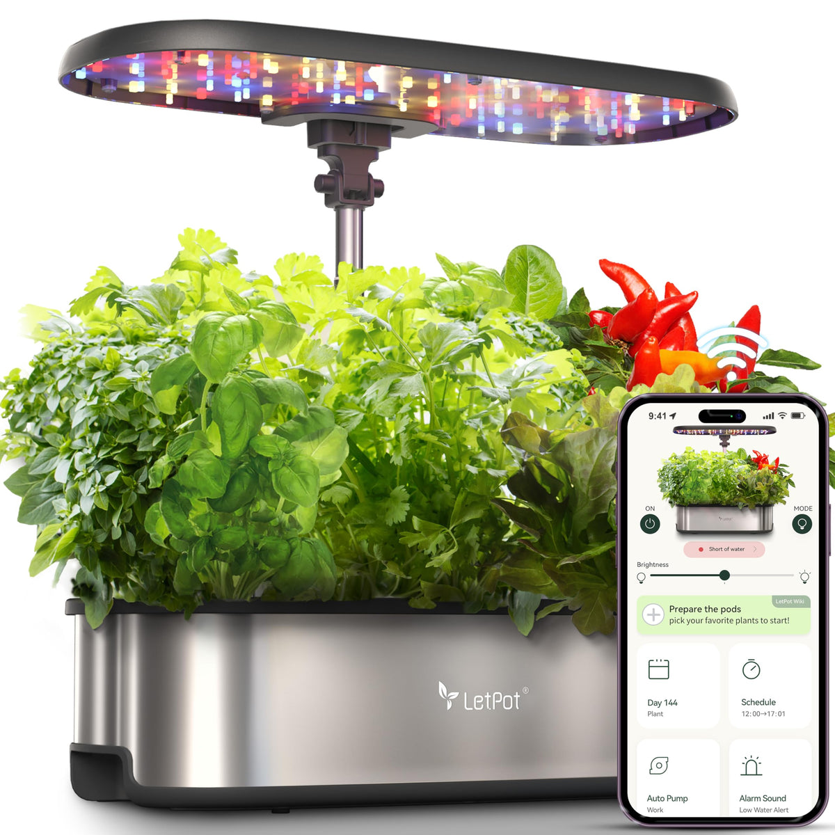 LPH-SE WiFi Hydroponik Anzuchtsystem 12 Hülsen Smart Herb Garden Kit Indoor 24W LED 5,5L Tank Pumpsystem Timer
