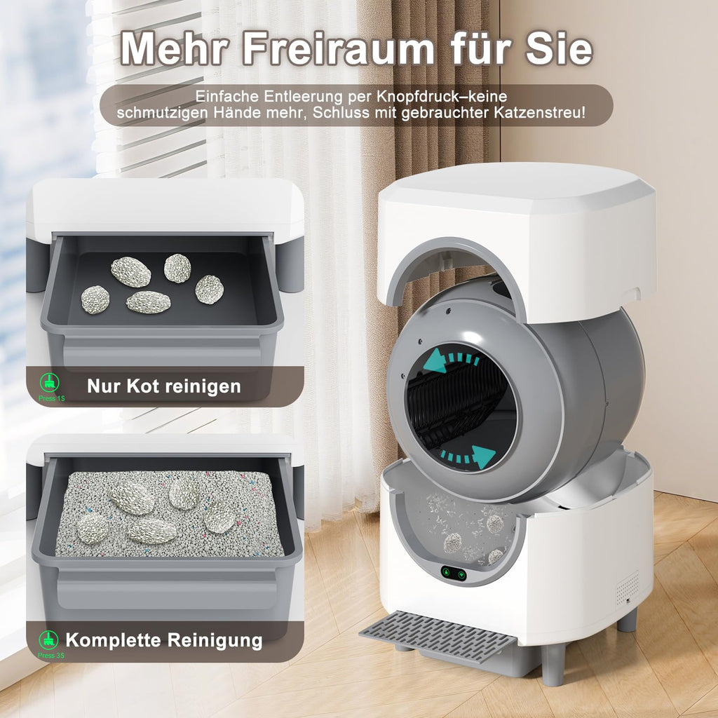 Selbstreinigende Katzentoilette 90L Großraum Katzenklo Elektrisch für Katzen mit automatischer Reinigung