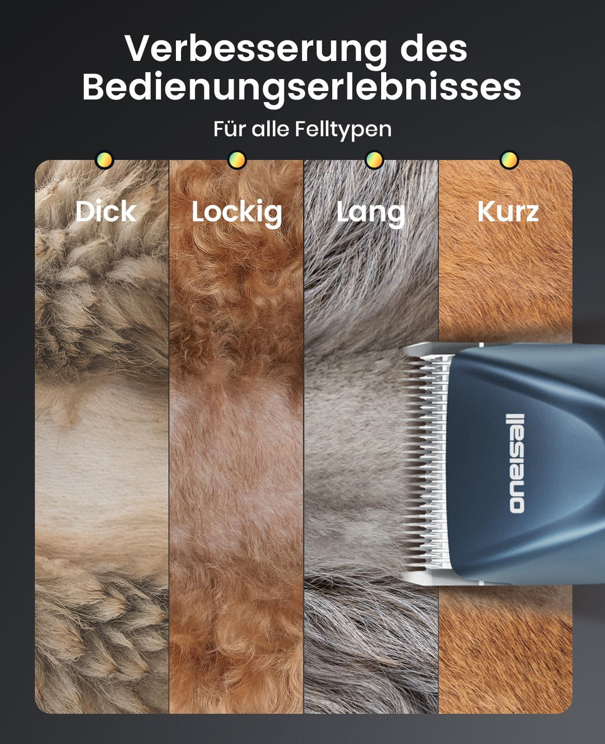 Profi Hundeschermaschine für Langhaar, leise wiederaufladbare Tierhaarschneidemaschine mit 1 Akku für Hunde
