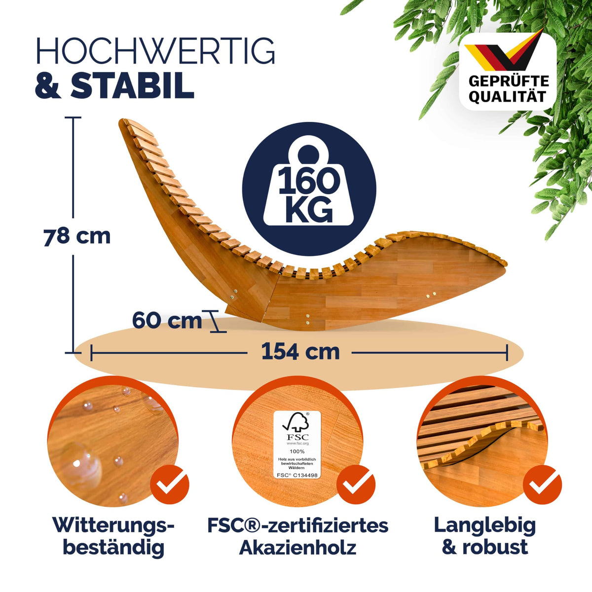 Sonnenliege mit Schaukelfunktion FSC zertifiziert braun Gartenliege Relaxliege für Garten und Terrasse