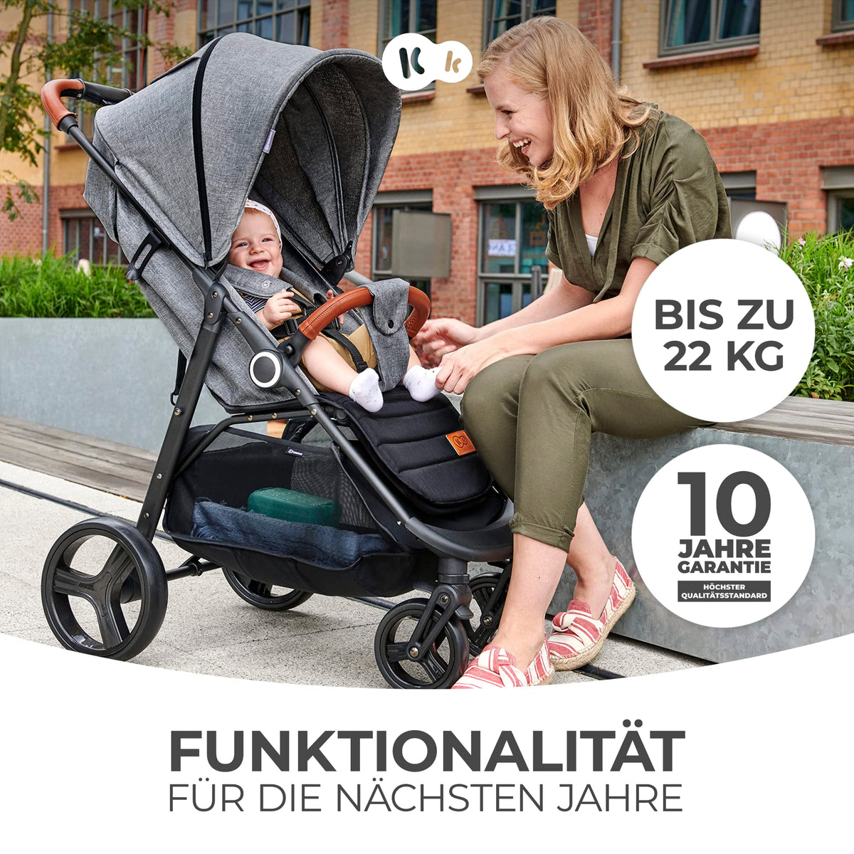 Grande Plus Buggy von Geburt bis 22 kg einhandfaltbar Liegeposition Verdeck mit Fenster 4 gefederte Räder Grau