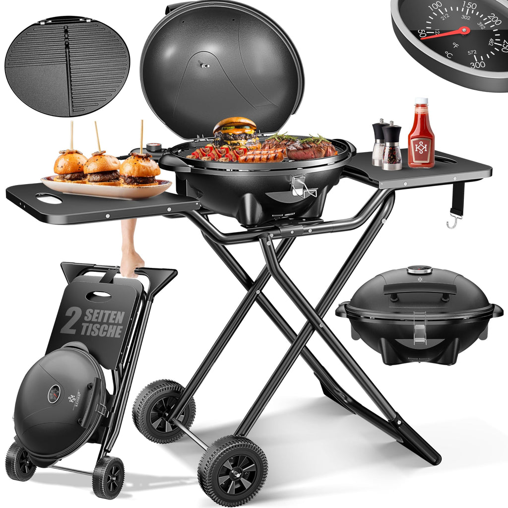 Elektrogrill 2 in 1 Tischgrill Standgrill Deckel Standfuß 2400 Watt faltbar Thermostat Antihaftbeschichtung