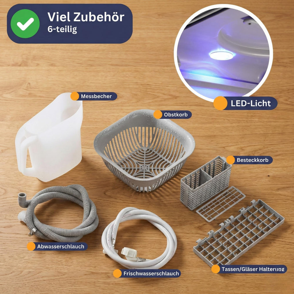 Kompakter Mini Tischgeschirrspüler SP5 mit 5L Tank 6 plus 1 Funktionen Touch LED Energieklasse F