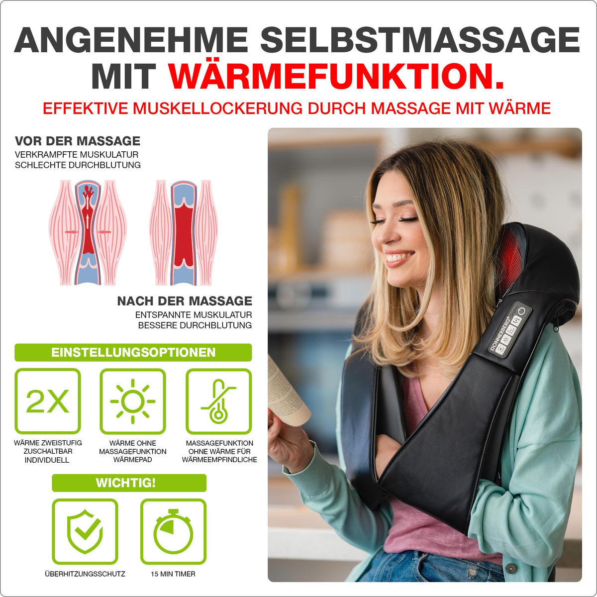 Das Original Nackenmassagegerät mit Wärme und Shiatsu Funktion TÜV geprüft Massagegerät für Nacken
