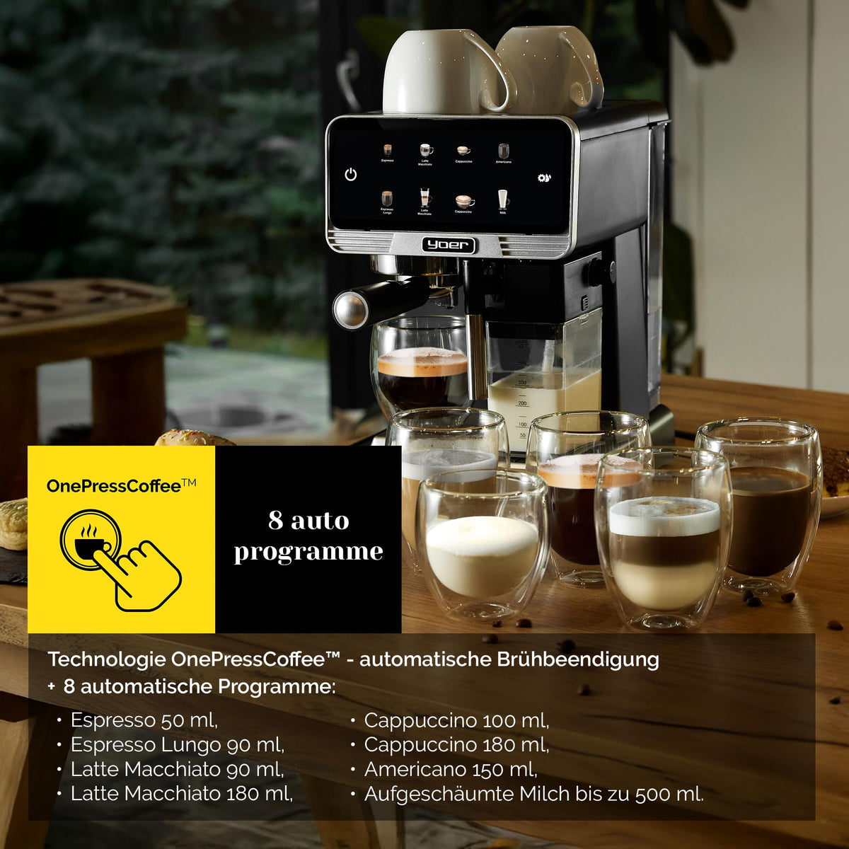 Kaffeevollautomat mit Milchsystem 8 automatische Programme für Espresso Cappuccino Latte Macchiato
