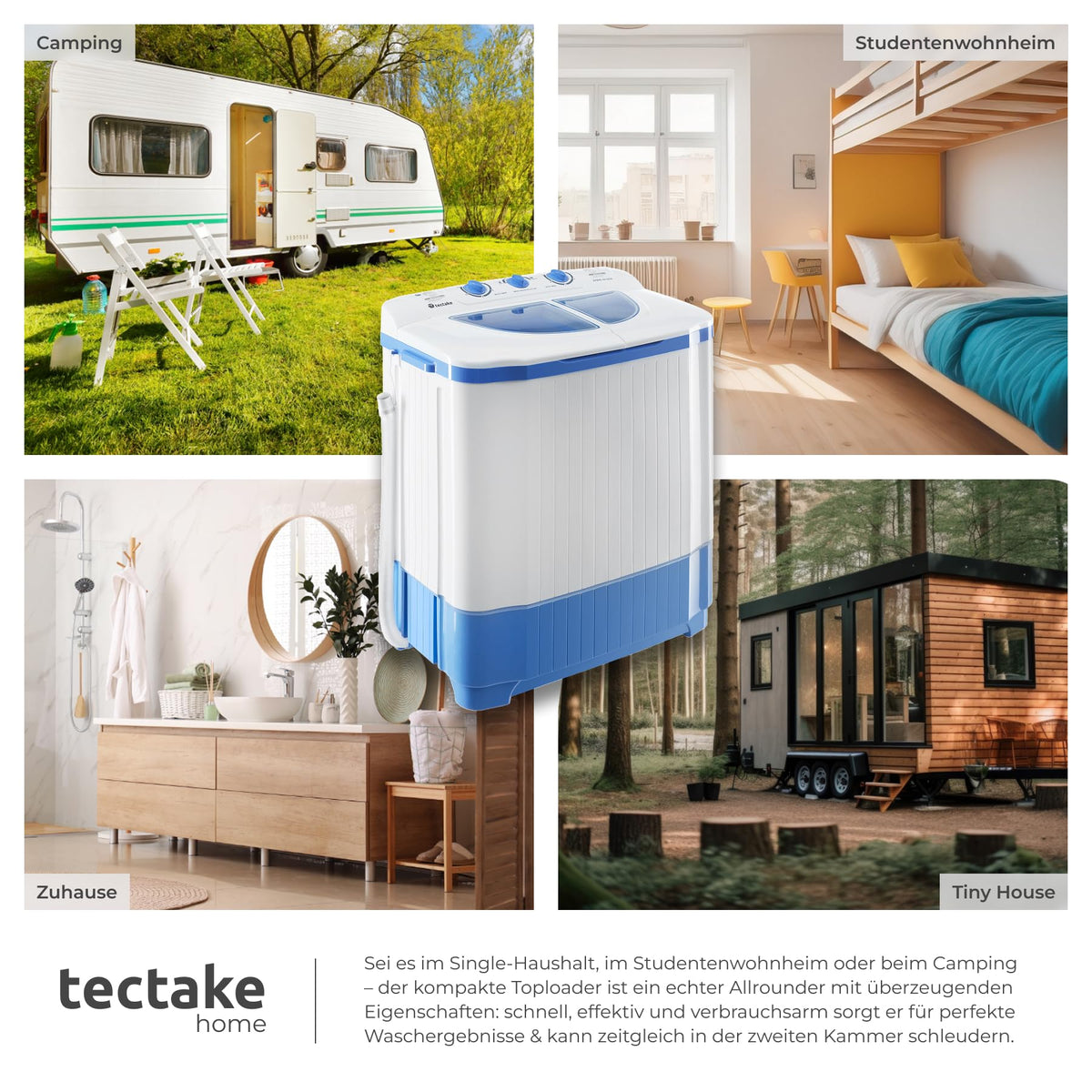 Mobile Mini Waschmaschine 4,5 kg und Wäscheschleuder 3,5 kg Kombination Toplader für Camping und Reise