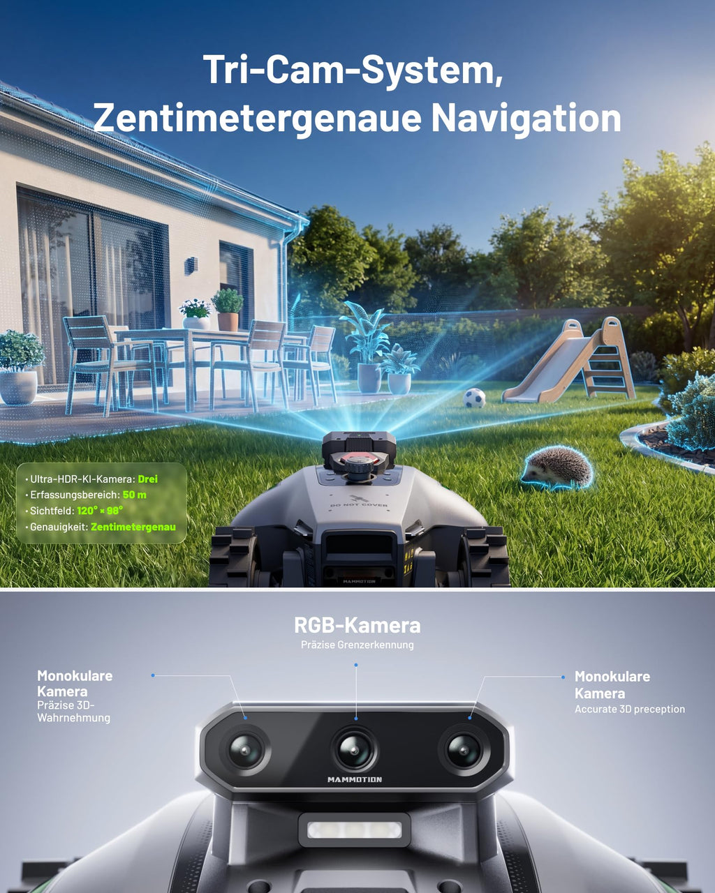 YUKA mini 2 500 Mähroboter ohne Begrenzungskabel für Rasenflächen bis 500 m² kabellose Installation