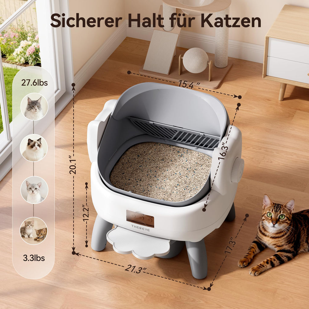Selbstreinigende Katzentoilette mit offenem Einstieg und Einstiegstufe für Katzen automatische Reinigung leise
