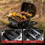 2 Brenner Gasgrill 5 kW Tischgrill mit klappbaren Seitentischen tragbarer BBQ Grill für Balkon Garten Schwarz