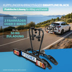 Kupplungsfahrradträger SmartLine Black für 2 Fahrräder bis 50 kg für Anhängerkupplung abklappbar Rahmenschutz